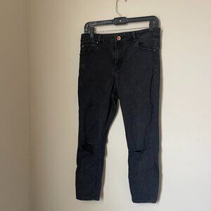 Black Distressed Skinny Jeans (Unknown Brand, Size ~33)